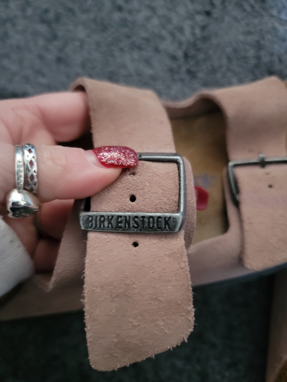 Birkenstock Double Strap Suede Sandals in Light Mauve - Picture 7 of 8